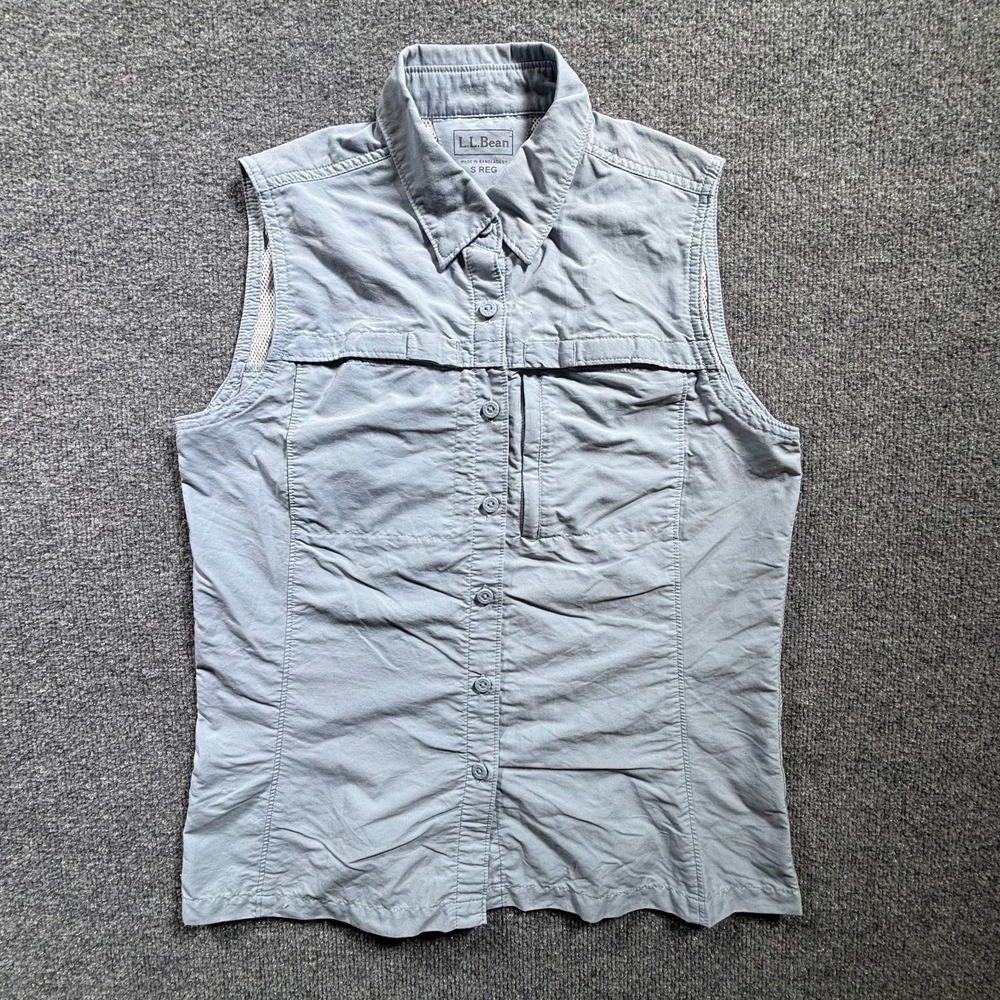 L.L.Bean Utility Vest Womens S Blue Nylon Workwear Travel Button-Up 254503